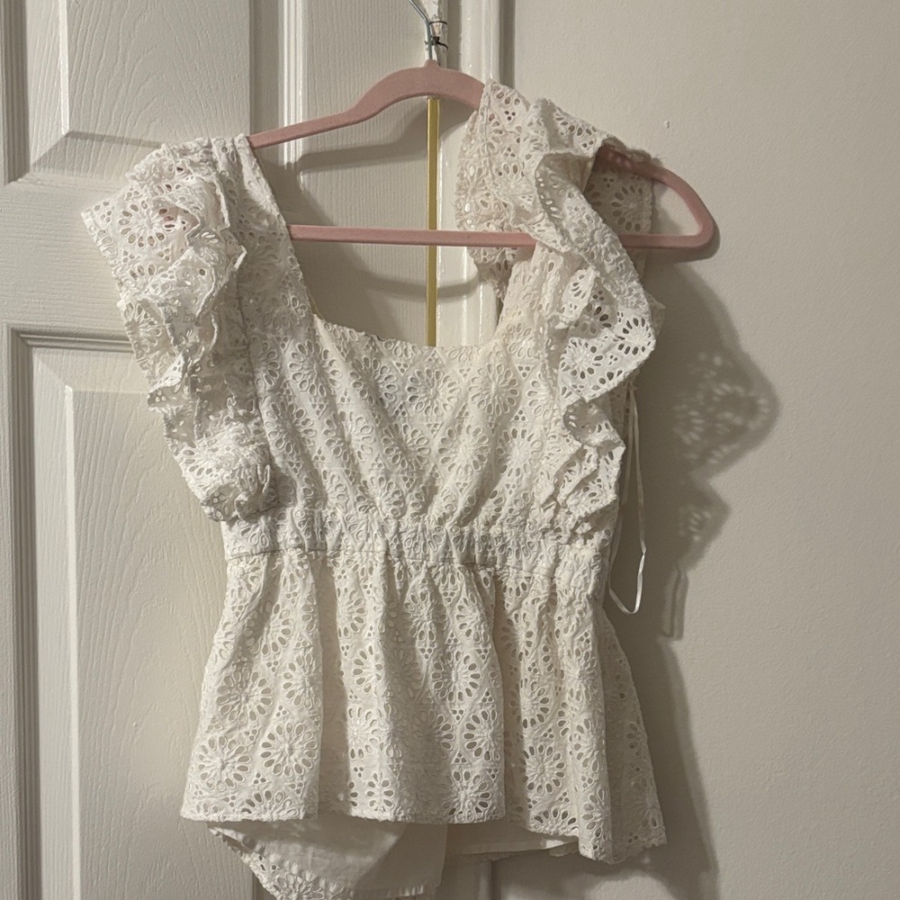 J. Crew Cream Eyelet Ruffle V-Neck Peplum Camisole - Picture 3 of 3